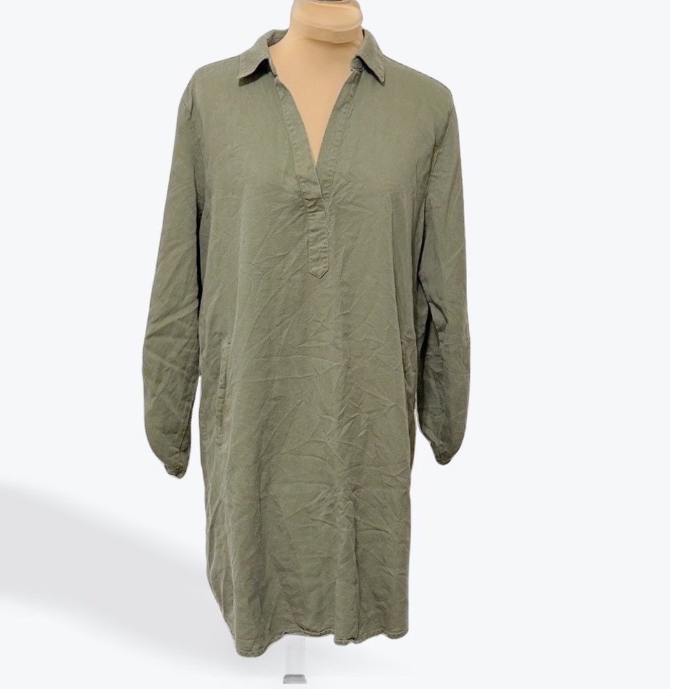 LOFT Outlet Lounge Green Collared Long Sleeve Shirt Dress Size S